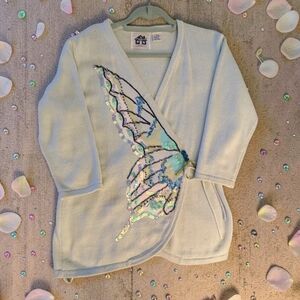 Storybook Knits Butterfly Sweater, M, Fits L And XL, Beads And Sequins, Mint